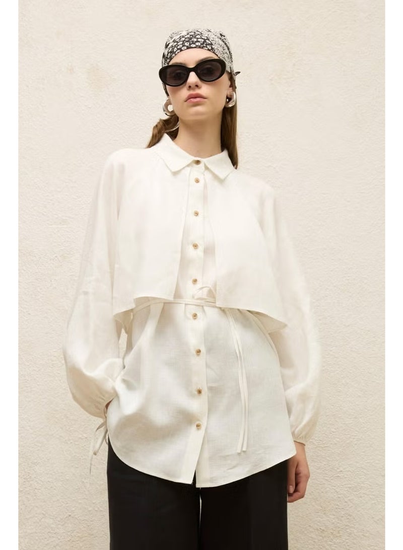 Manuka Linen Trench Coat Shirt Ecru - Image 2